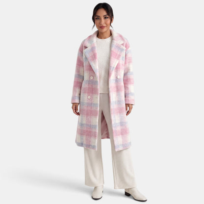 Abrigo largo de lana rosa para mujer