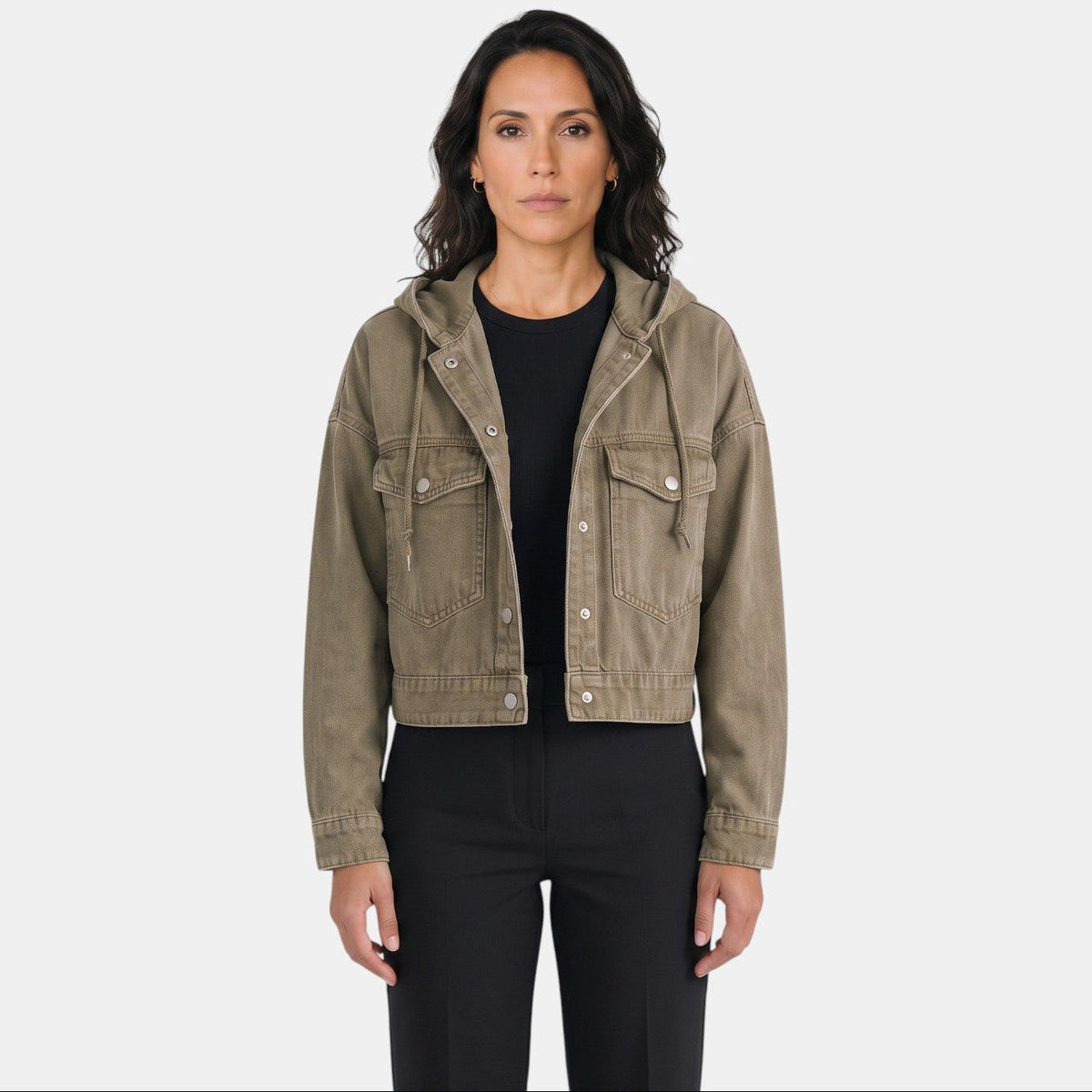 Chaqueta vaquera premium para mujer con capucha