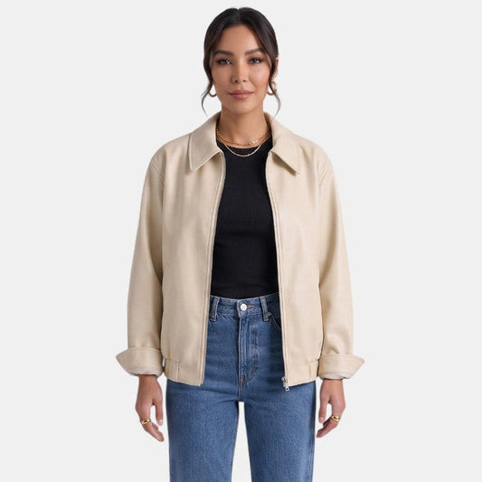 Chaqueta larga premium para mujer – oversize de cuero sintético con cremallera