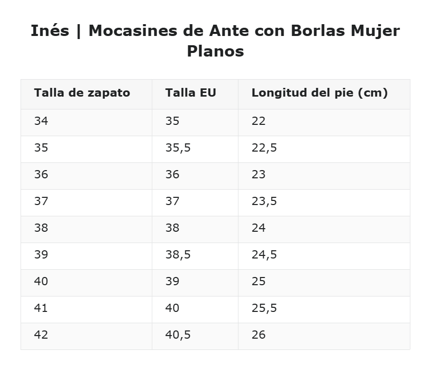 Inés | Mocasines de Ante con Borlas Mujer Planos — guía de tallas