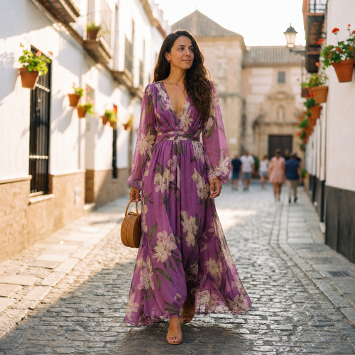 Elena | Vestido maxi floral para mujer con escote en V y diseño cómodo