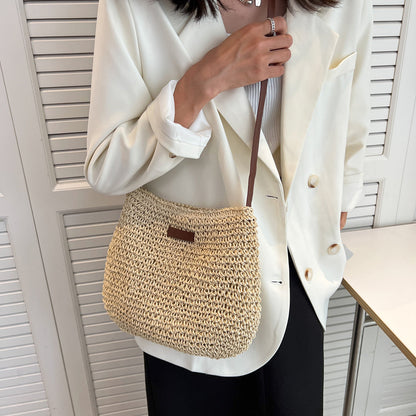 Mujer Bolso de hombro con textura trenzada y correas dobles y detalle rectangular frontal