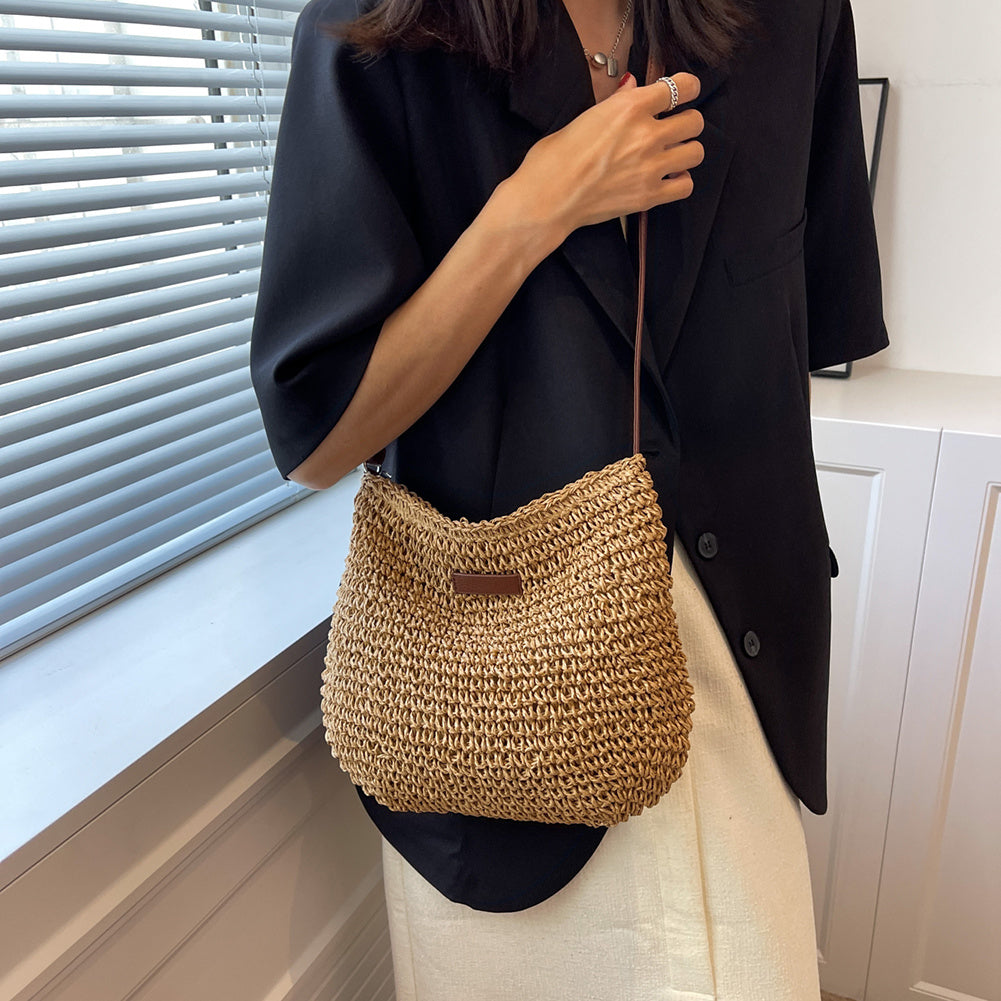 Mujer Bolso de hombro con textura trenzada y correas dobles y detalle rectangular frontal