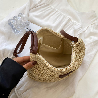 Mujer Bolso de hombro con textura trenzada y correas dobles y detalle rectangular frontal