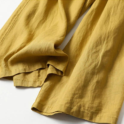 Mujer Pantalón de Pierna Ancha con Cintura Elástica y Pliegues Frontales