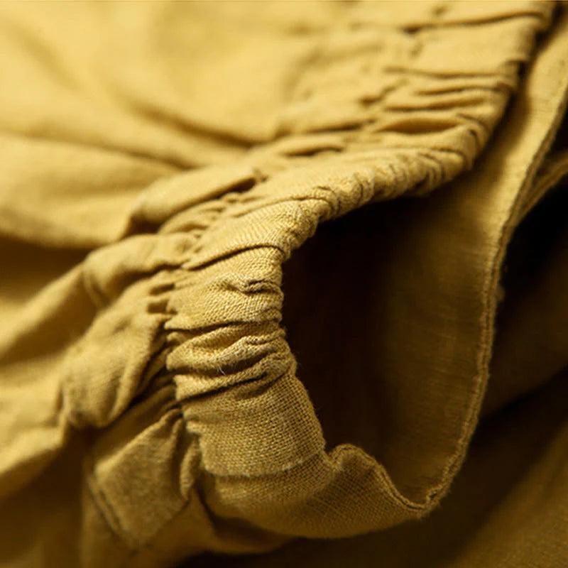 Mujer Pantalón de Pierna Ancha con Cintura Elástica y Pliegues Frontales