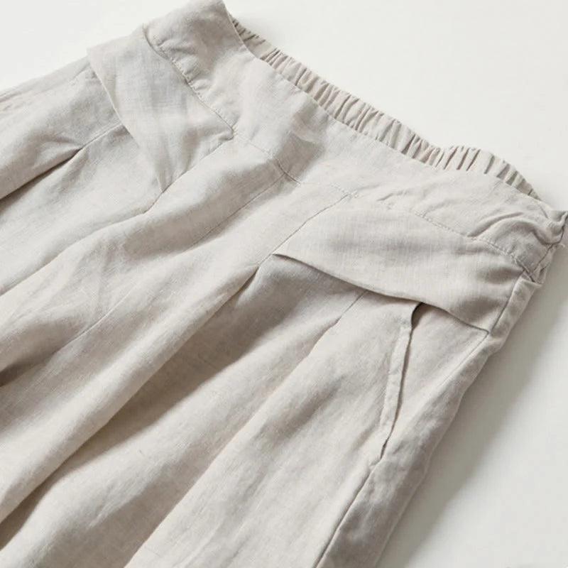 Mujer Pantalón de Pierna Ancha con Cintura Elástica y Pliegues Frontales