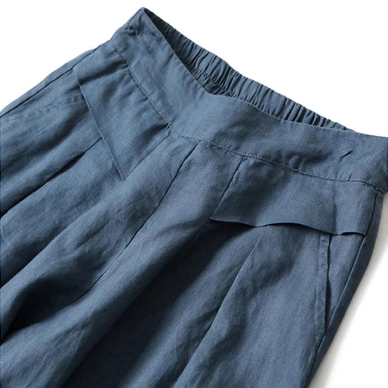 Mujer Pantalón de Pierna Ancha con Cintura Elástica y Pliegues Frontales