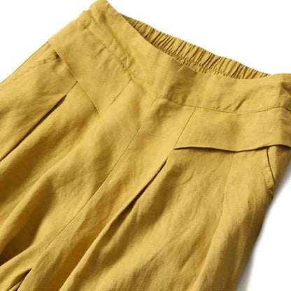 Mujer Pantalón de Pierna Ancha con Cintura Elástica y Pliegues Frontales