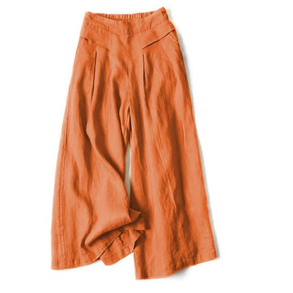 Mujer Pantalón de Pierna Ancha con Cintura Elástica y Pliegues Frontales