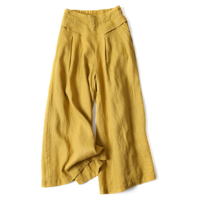 Mujer Pantalón de Pierna Ancha con Cintura Elástica y Pliegues Frontales