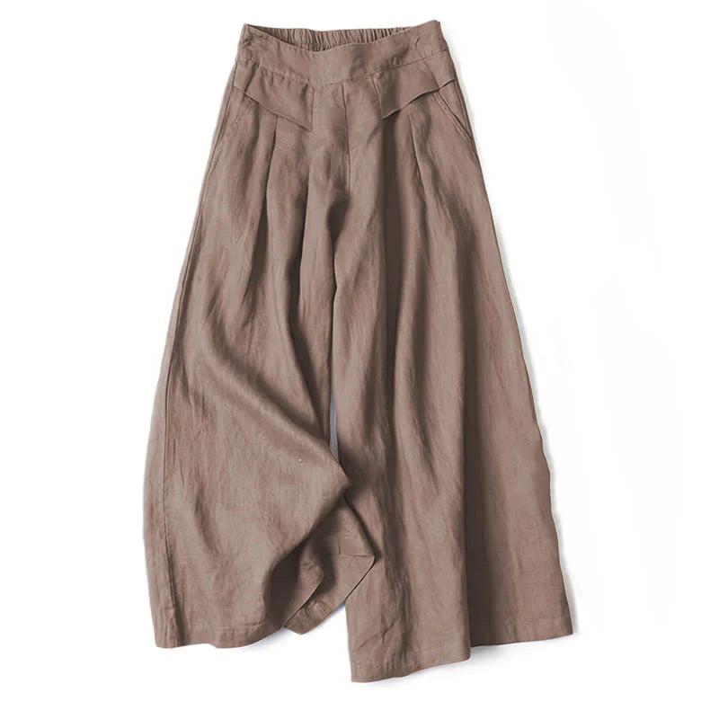 Mujer Pantalón de Pierna Ancha con Cintura Elástica y Pliegues Frontales