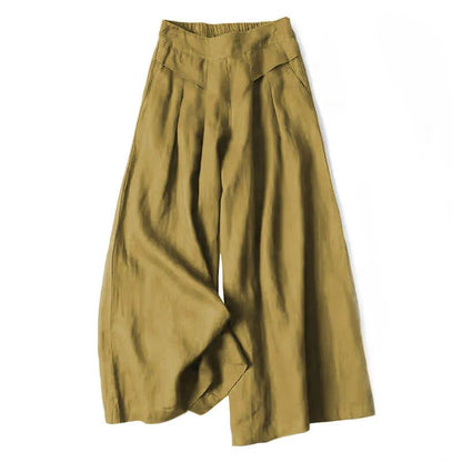 Mujer Pantalón de Pierna Ancha con Cintura Elástica y Pliegues Frontales