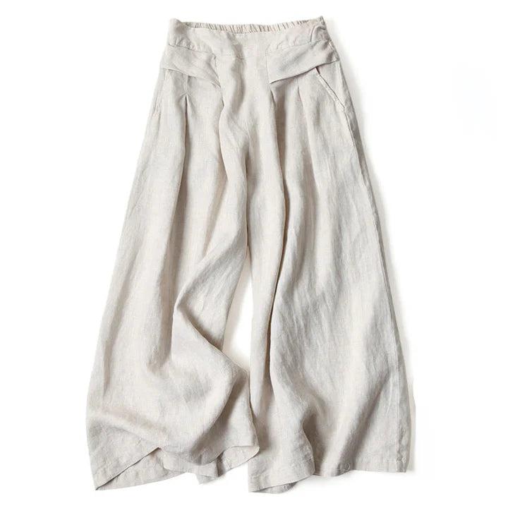 Mujer Pantalón de Pierna Ancha con Cintura Elástica y Pliegues Frontales