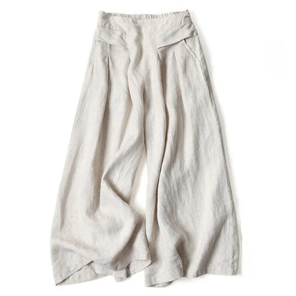Mujer Pantalón de Pierna Ancha con Cintura Elástica y Pliegues Frontales