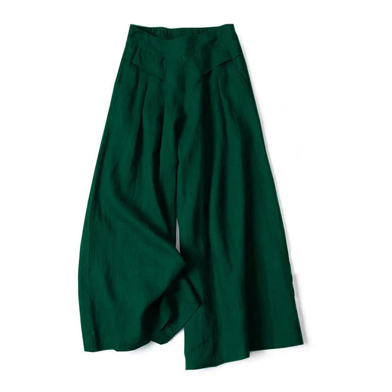Mujer Pantalón de Pierna Ancha con Cintura Elástica y Pliegues Frontales
