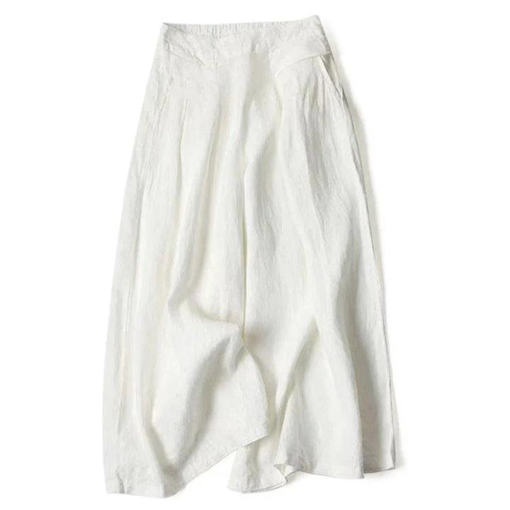 Mujer Pantalón de Pierna Ancha con Cintura Elástica y Pliegues Frontales