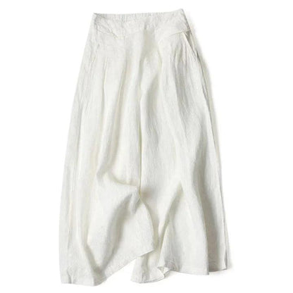 Mujer Pantalón de Pierna Ancha con Cintura Elástica y Pliegues Frontales
