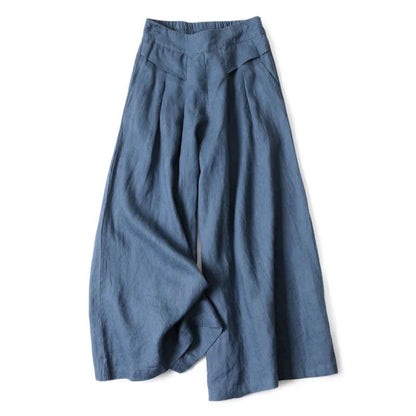 Mujer Pantalón de Pierna Ancha con Cintura Elástica y Pliegues Frontales