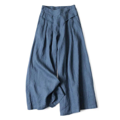Mujer Pantalón de Pierna Ancha con Cintura Elástica y Pliegues Frontales
