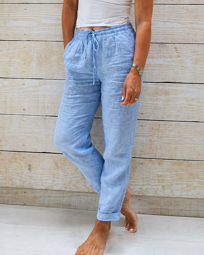 Mujer Pantalón de pierna recta con cintura elástica y cordón