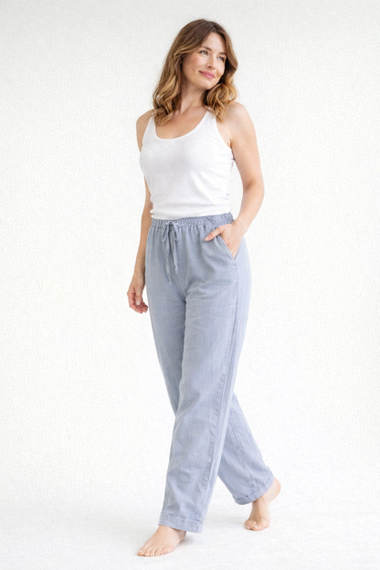 Mujer Pantalón de pierna recta con cintura elástica y cordón