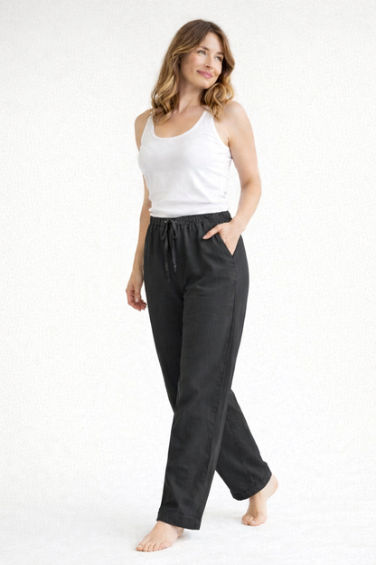 Mujer Pantalón de pierna recta con cintura elástica y cordón