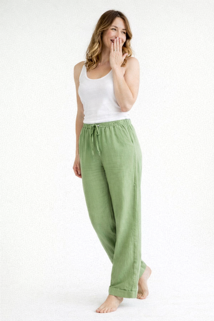 Mujer Pantalón de pierna recta con cintura elástica y cordón
