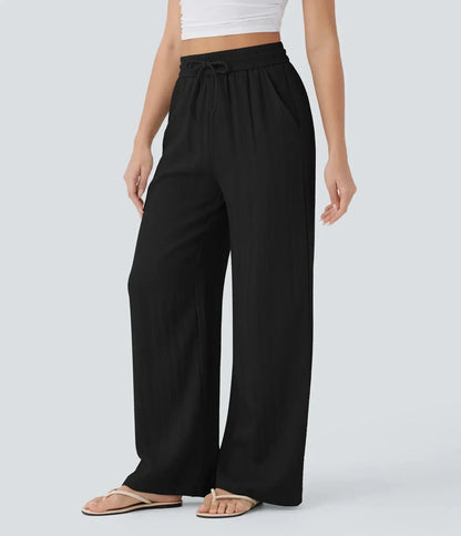 Mujer Pantalones de Pierna Ancha con Cordón y Acabado Texturizado