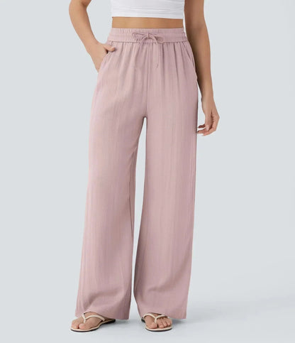 Mujer Pantalones de Pierna Ancha con Cordón y Acabado Texturizado
