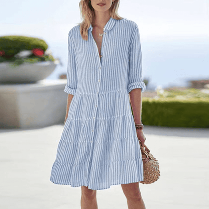 Montserrat | Vestido mini para mujer con rayas y botones frontales