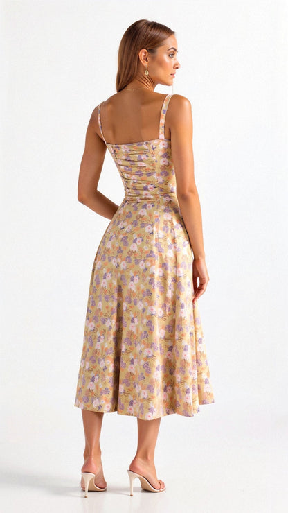 Modesta | Vestido midi con corsé y estampado floral para mujer estilo chic