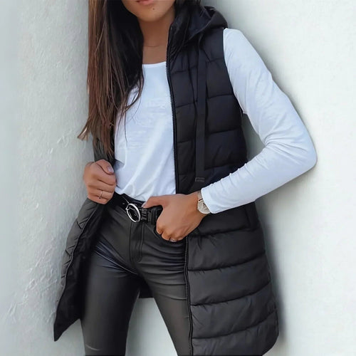 Nuria | Gilet Largo Acolchado con Capucha Mujer Sin Mangas