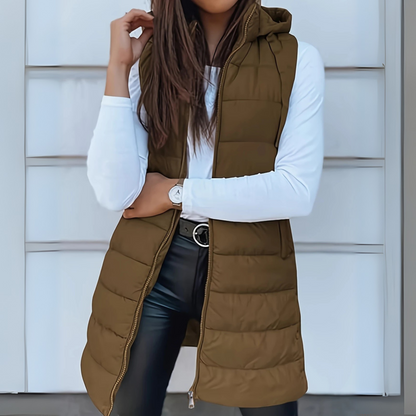 Nuria | Gilet Largo Acolchado con Capucha Mujer Sin Mangas
