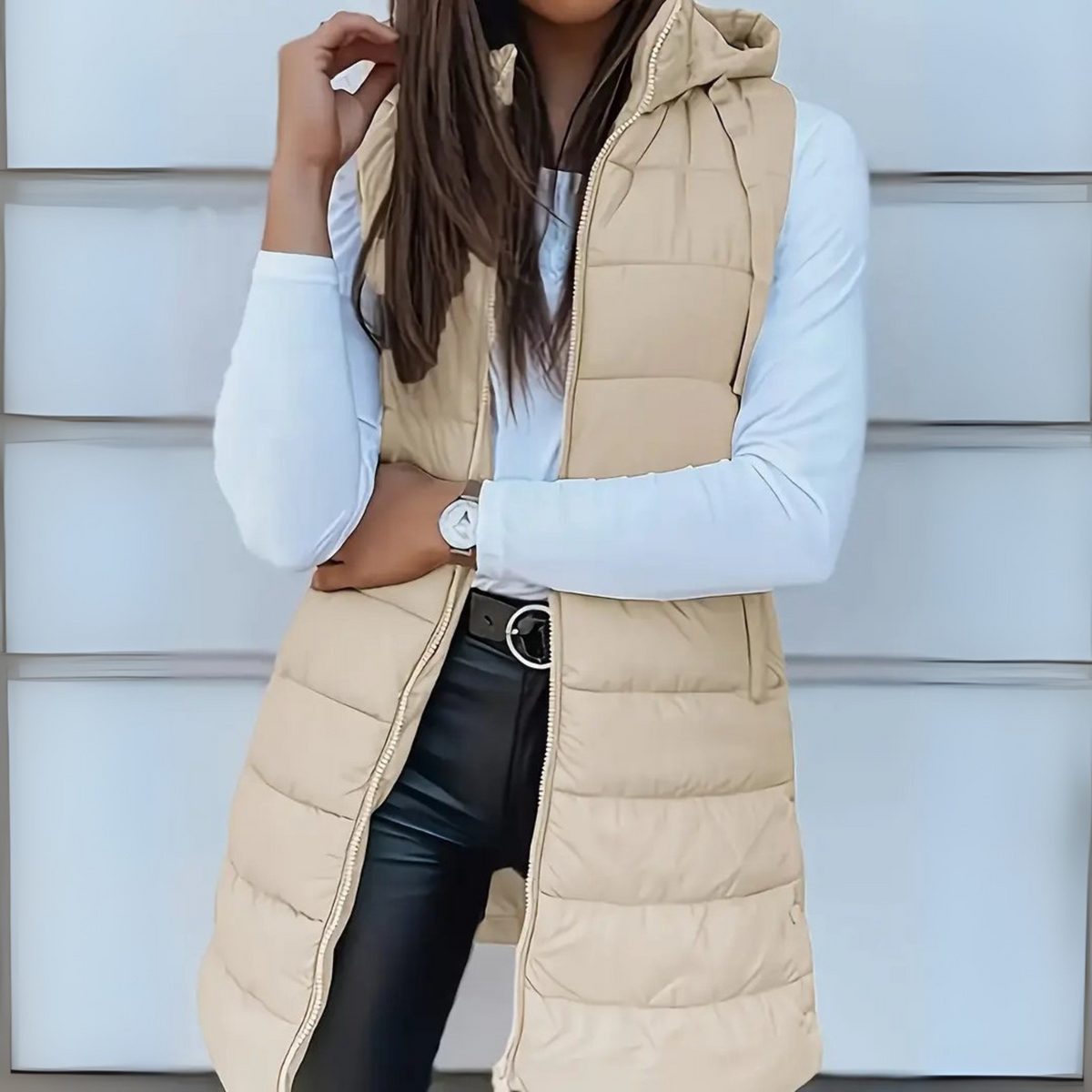 Nuria | Gilet Largo Acolchado con Capucha Mujer Sin Mangas