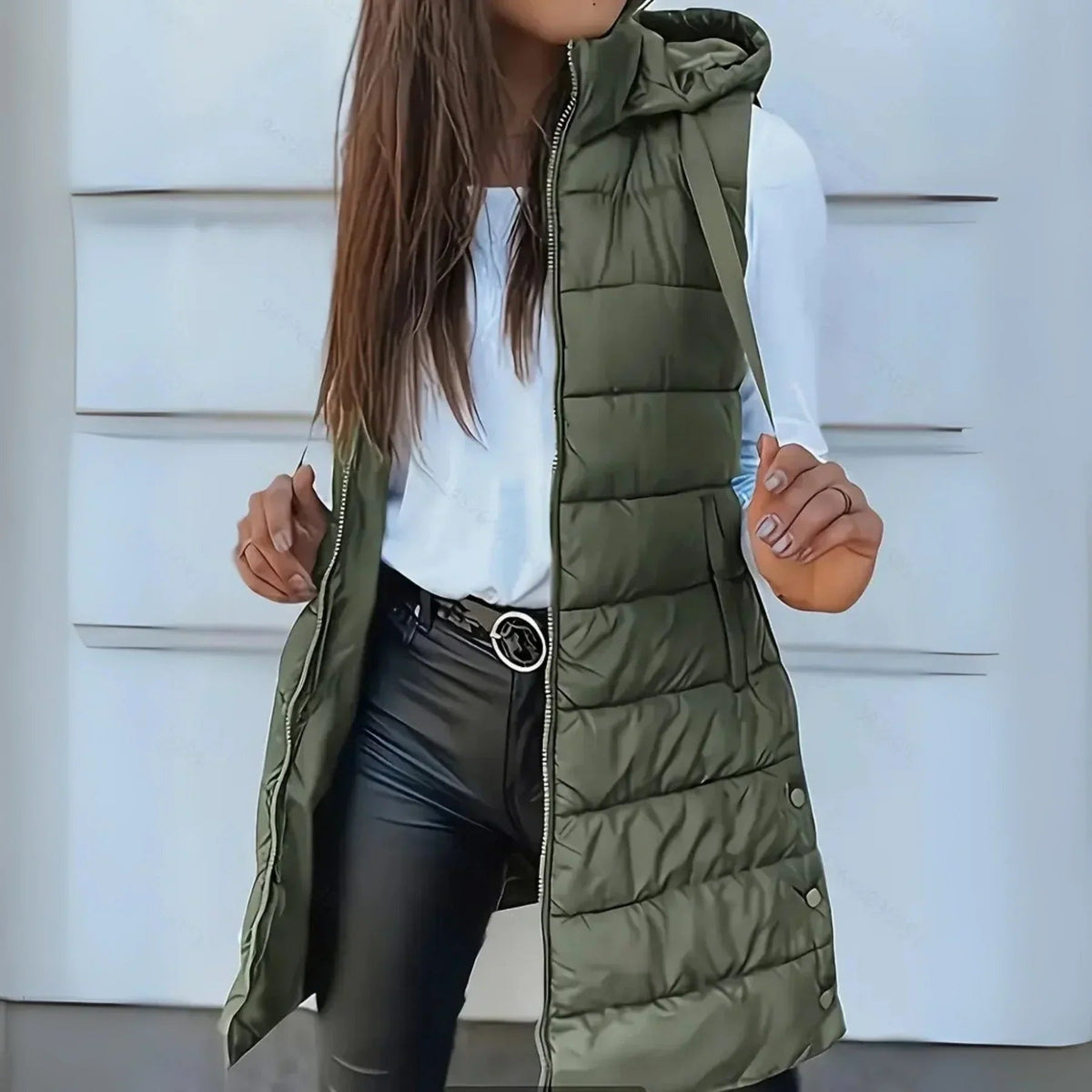 Nuria | Gilet Largo Acolchado con Capucha Mujer Sin Mangas