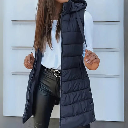 Nuria | Gilet Largo Acolchado con Capucha Mujer Sin Mangas
