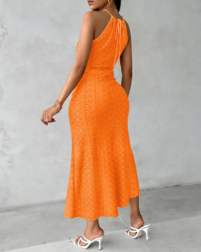 Vestido midi mujer jacquard halter abertura elegante verano