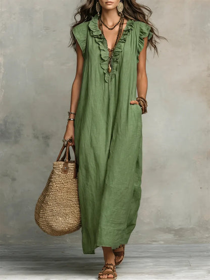 Vestido Largo Mujer Lino Algodón Bohemio – Estilo Natural y Elegante