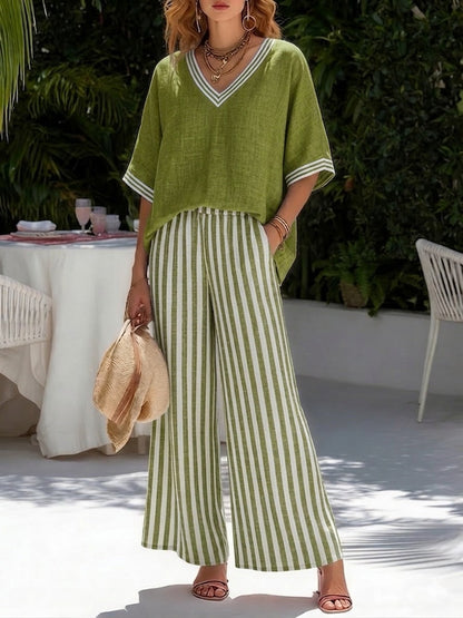 Conjunto Mujer Lino Algodón Rayado – Estilo Elegante y Veraniego
