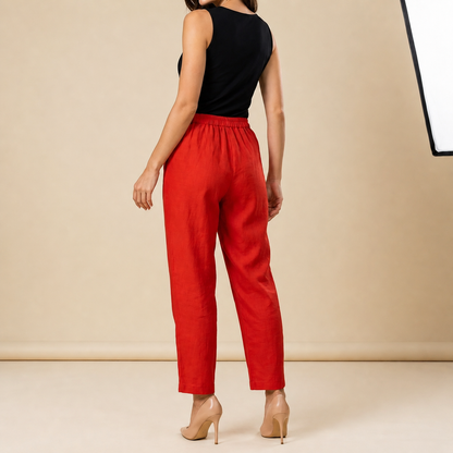 Pantalón de mujer con cintura elástica y pernera recta de longitud completa