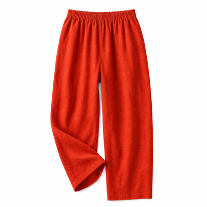 Pantalón de mujer con cintura elástica y pernera recta de longitud completa