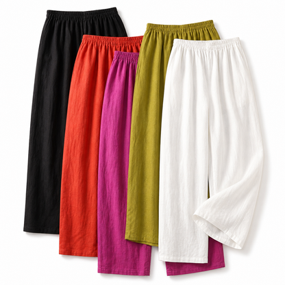 Pantalón de mujer con cintura elástica y pernera recta de longitud completa