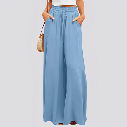 Pantalón de mujer de pierna ancha con cintura elástica y cordón ajustable
