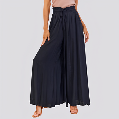 Pantalón de mujer de pierna ancha con cintura elástica y cordón ajustable