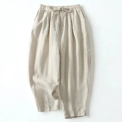 Pantalón de mujer de tiro alto con pernera ancha, cordón ajustable y bolsillos laterales