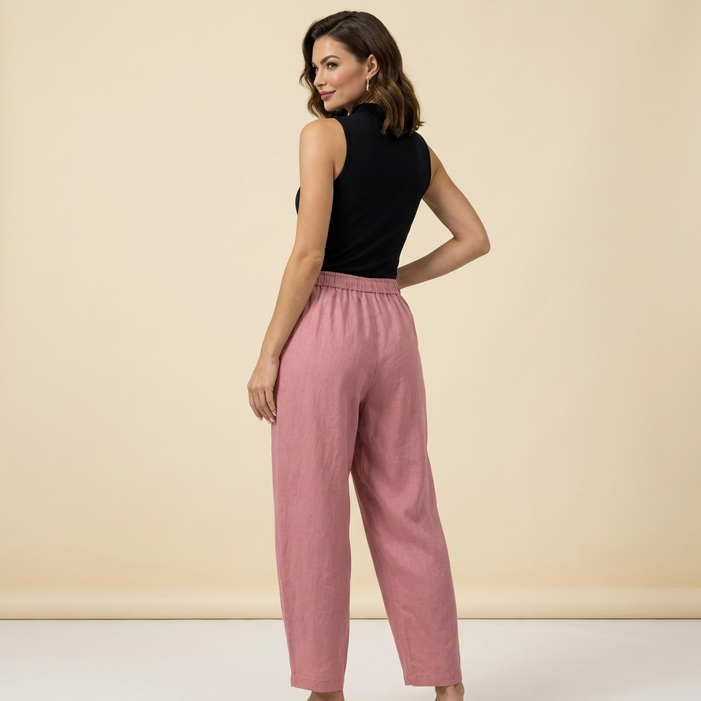 Pantalón de mujer de tiro alto con pernera ancha, cordón ajustable y bolsillos laterales