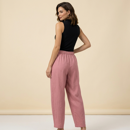 Pantalón de mujer de tiro alto con pernera ancha, cordón ajustable y bolsillos laterales