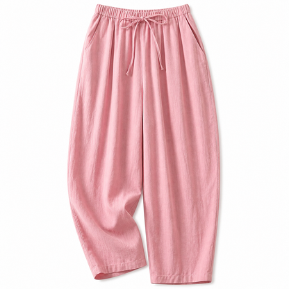 Pantalón de mujer de tiro alto con pernera ancha, cordón ajustable y bolsillos laterales