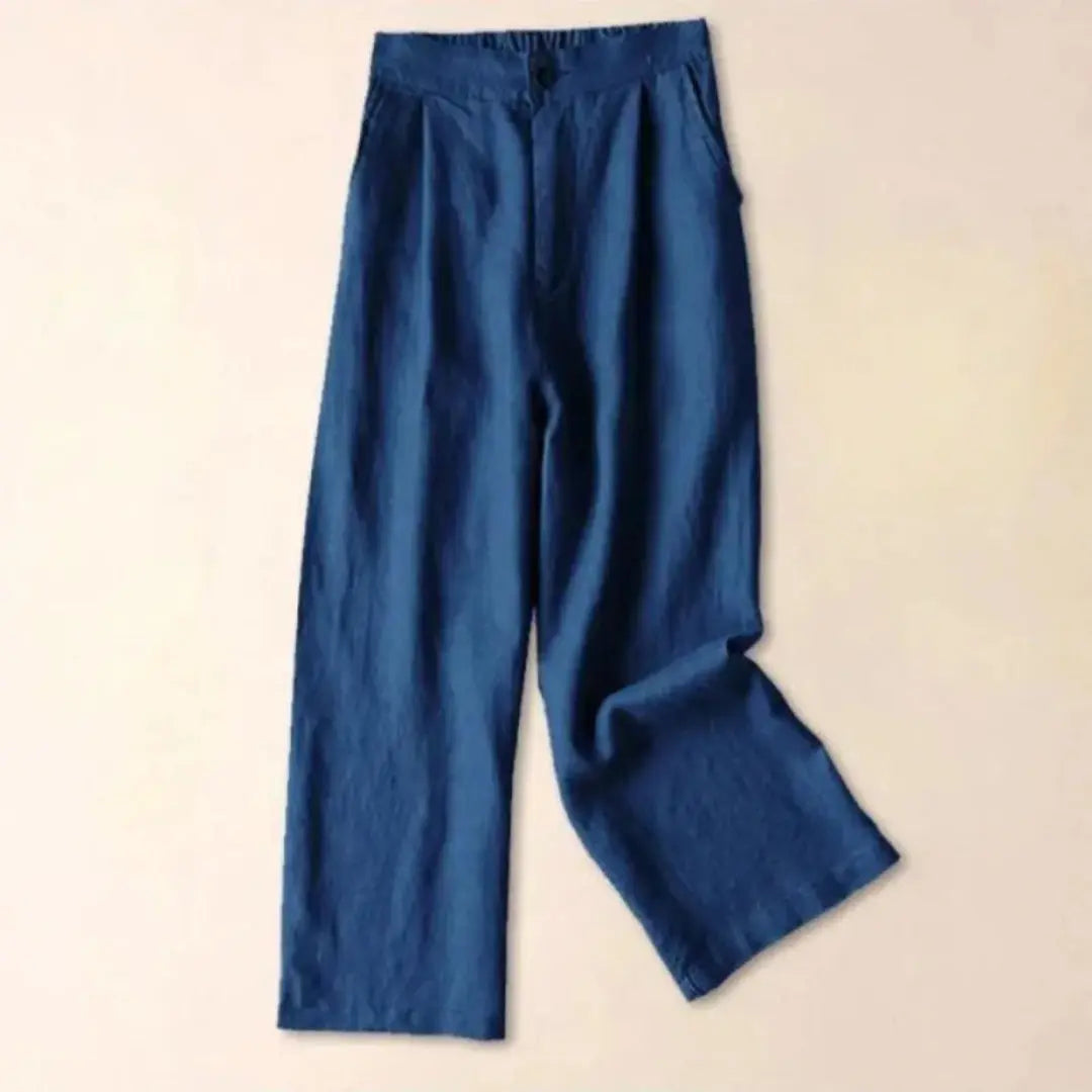 Pantalón de mujer de tiro alto con pernera ancha, pliegues frontales y bolsillos laterales